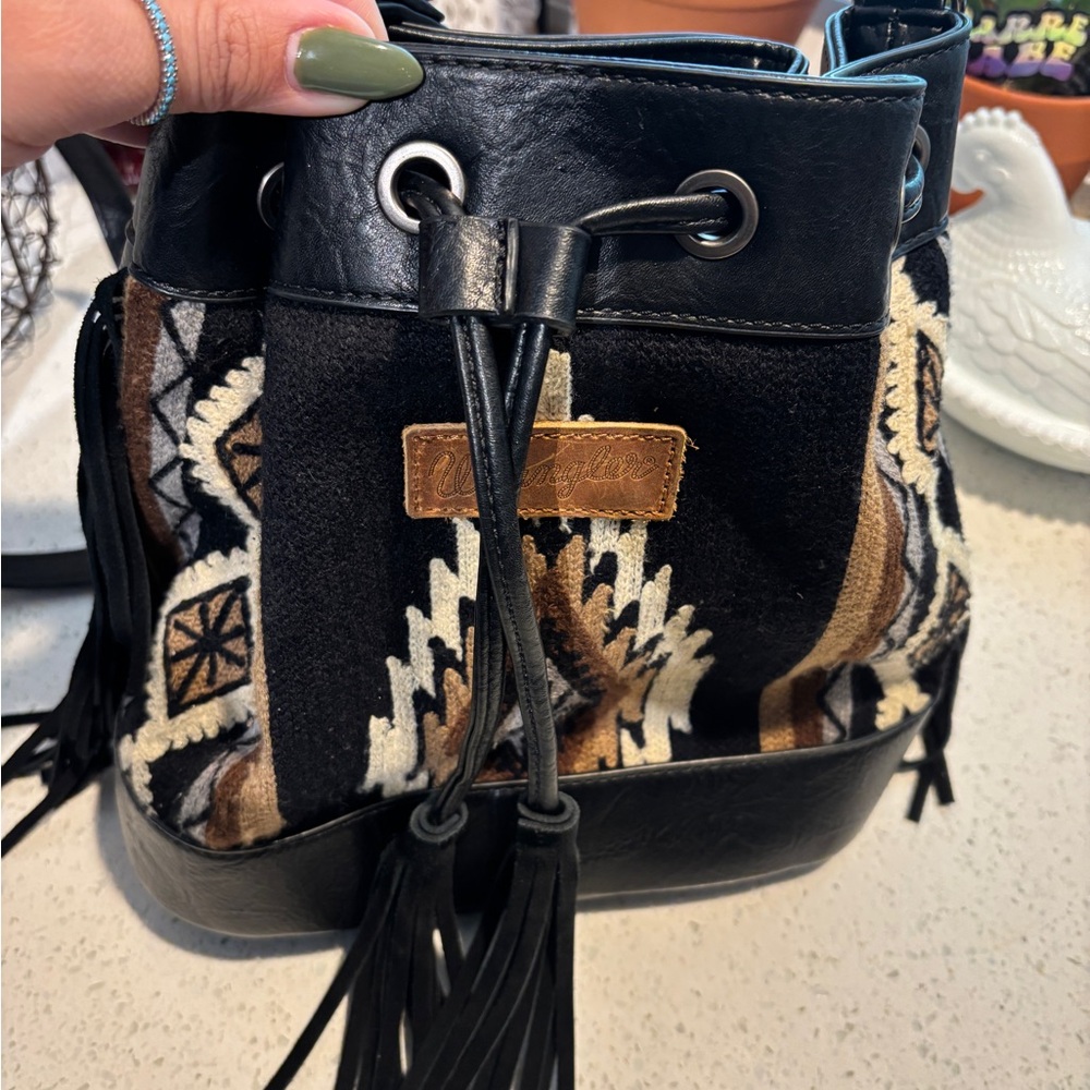 Wrangler Black and Brown Aztec Drawstring Bucket Backpack